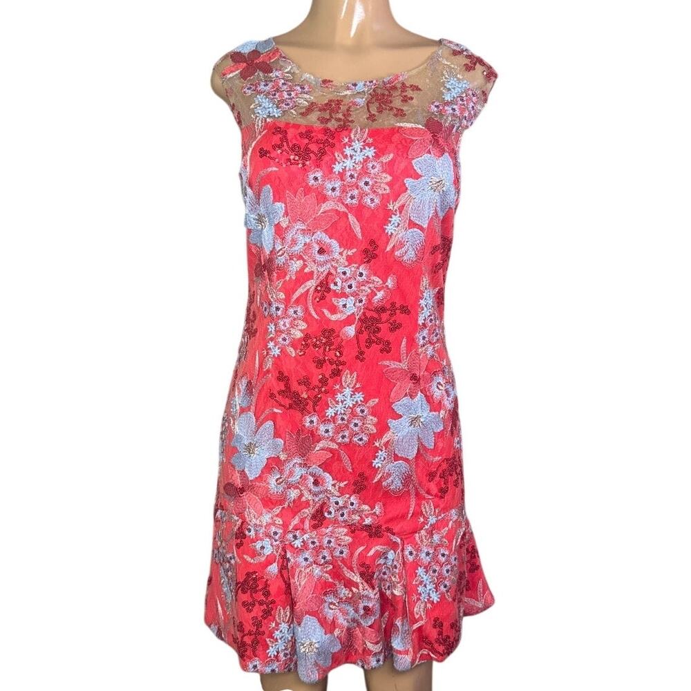 LM Collection Sleeveless Red Embroidered Floral Dress Size 8 NWT